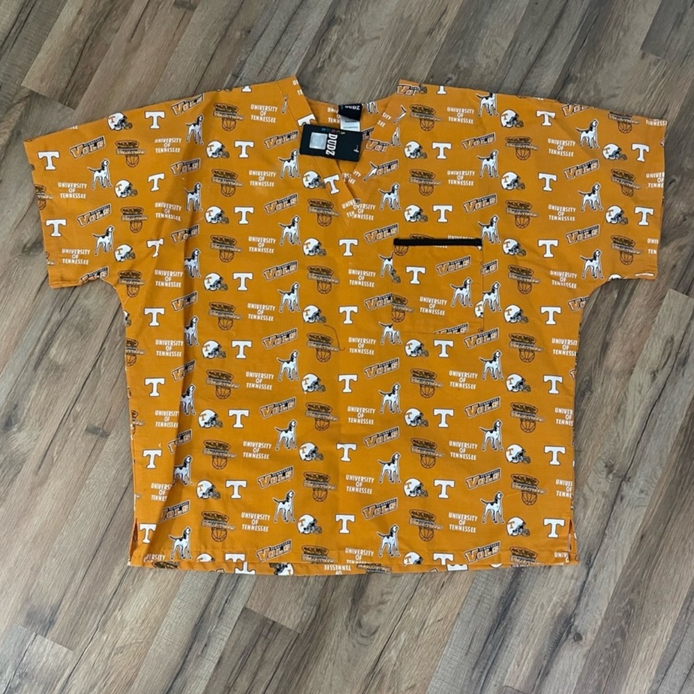 Orange Graphic Print Scrub Top